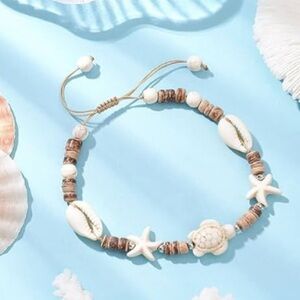 NWT Coastal Shell, Sea Turtle, & Starfish Synthetic Adjustable Anklet Bracelet